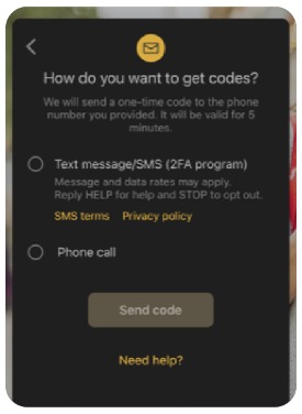 Banno Online 2FA code selection